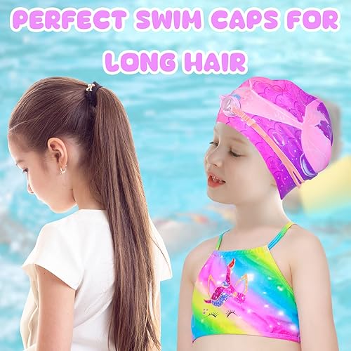 Miniatura 5 de Gorros de natación para niñas, gorro de natación de silicona para niños, gorras de natación duraderas y cómodas para niñas