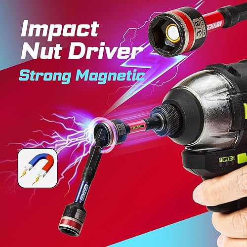 Miniatura 7 de Juego de 98 puntas de destornillador de impacto de 1"/2", acero magnético S2 (Phillips/ranurado/cuadrado/Torx/hexagonal/Torx de seguridad), puntas