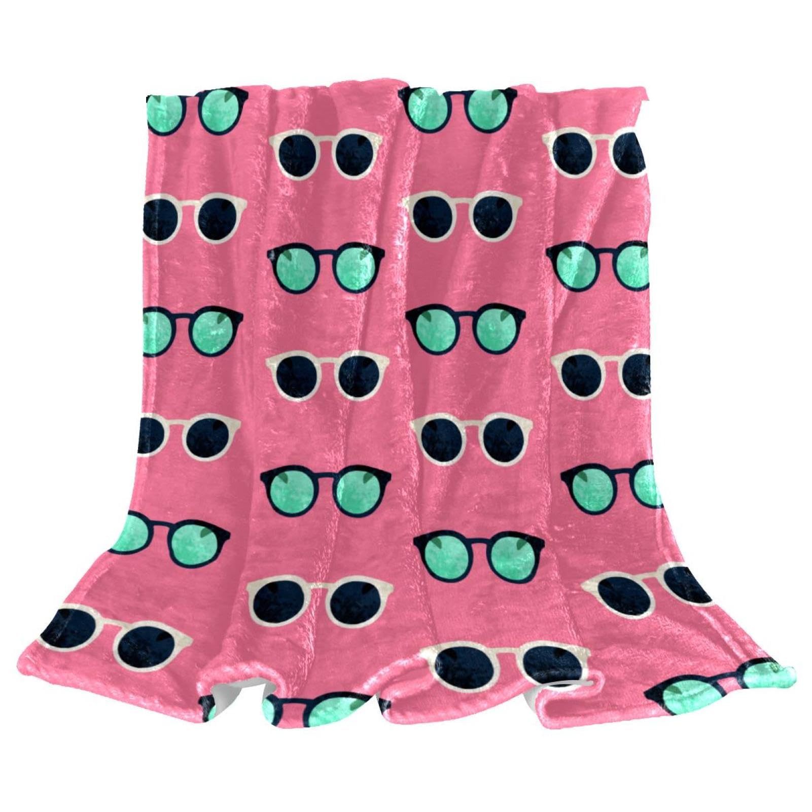 Plaid polaire lunettes roses 150x130 cm pour lit et canapé