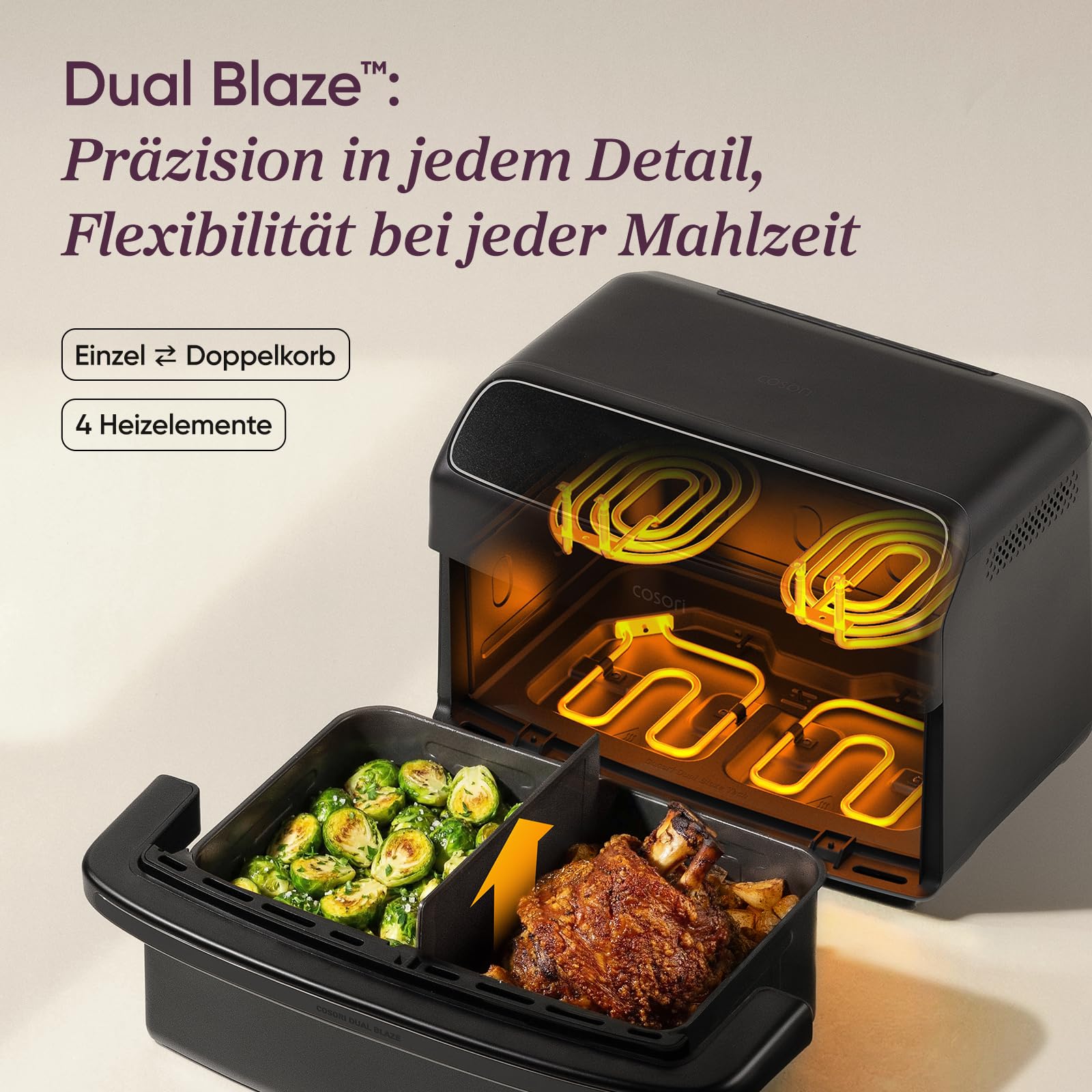 COSORI Airfryer, Heißluftfritteuse 2 Kammern Keramikbeschichtung, Dual Blaze Twinfry Compact mit 4 Heizrohren, 8,6L Flexiblen Kammern, Schwarz, TF801