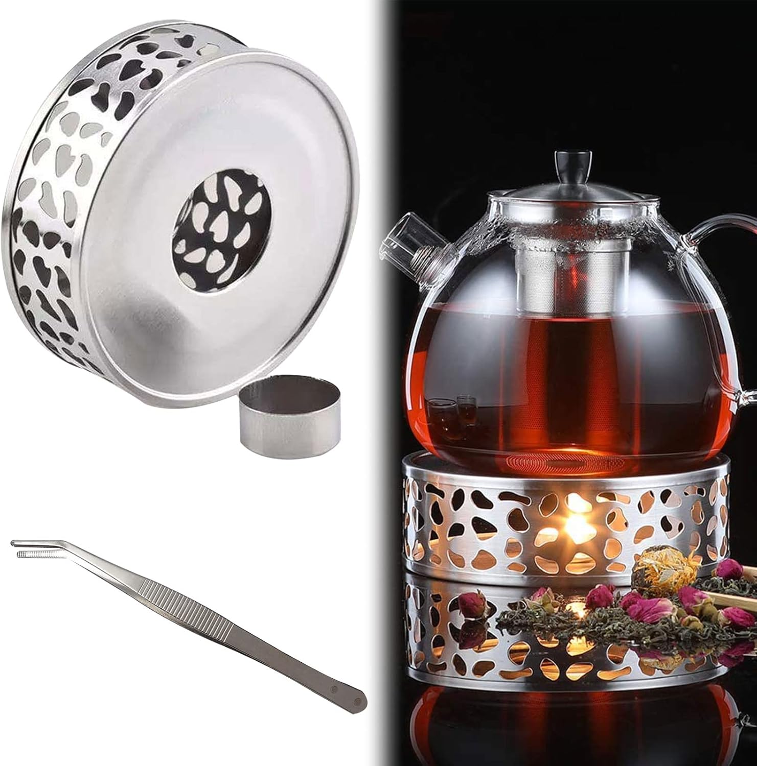 Calentador de Tetera,Calentador Tetera Calentador de Café,Calentador de Tetera con vela,Calentador de Tetera de Acero Inoxidable,Calentador de la Tetera de la Vela,Calentador de Té Calentador,Pinzas