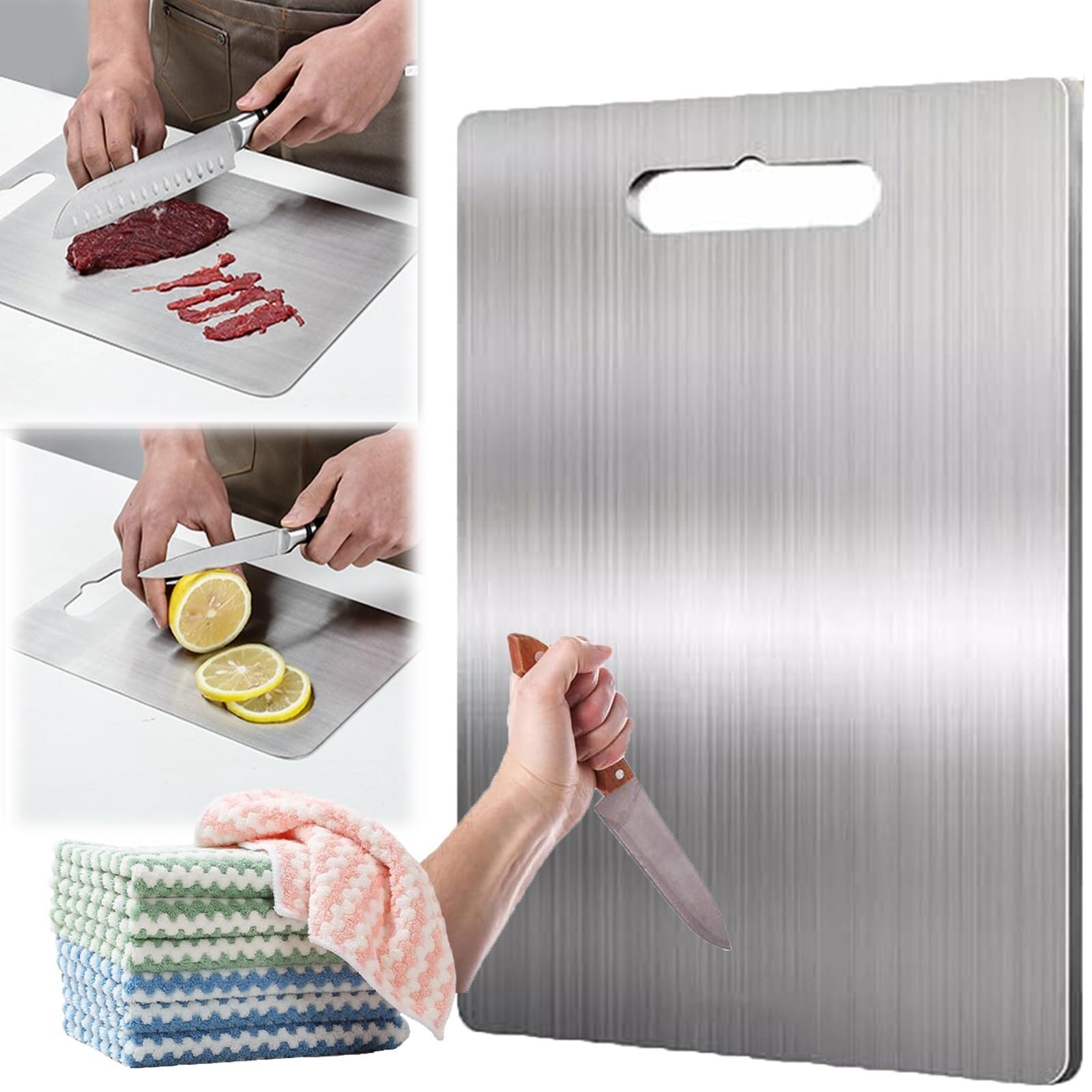 Tabla de cortar, de acero inoxidable, tablas para cocina para carnes, frutas y veterinarios (15.4 pulgadas de largo x 11 pulgadas de ancho)