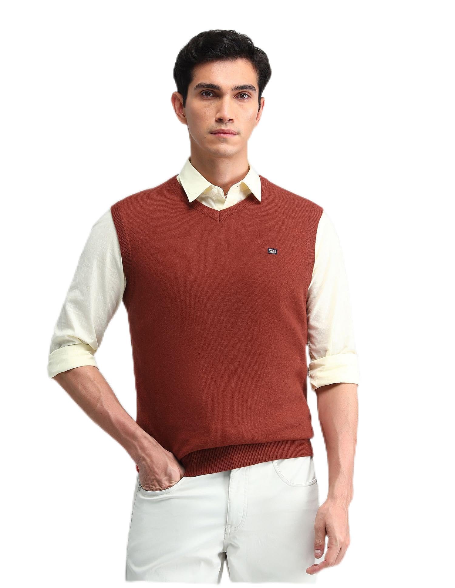 arrow sports Mens Red Solid Sleeveless Cotton Classic Sweater-picture-44