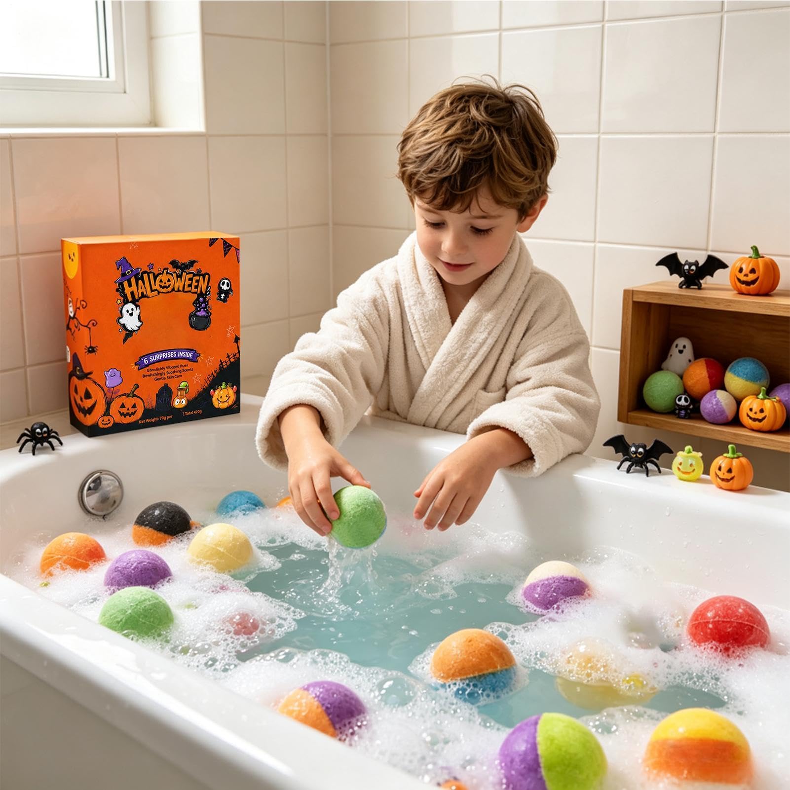 Bolas de baño para niña 9 efervescentes de ducha de Halloween coloridas con