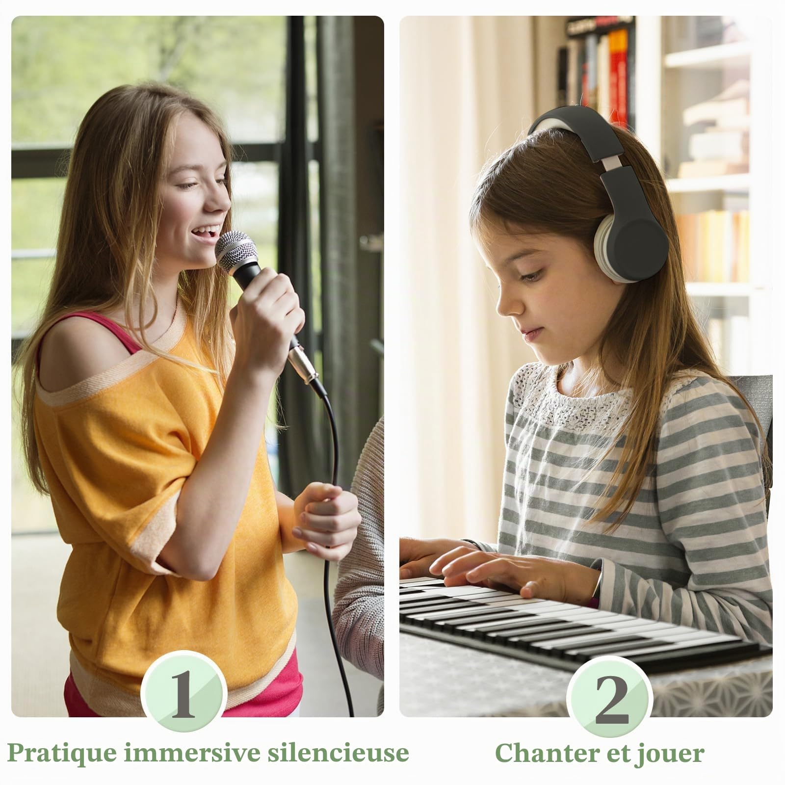Bonnlo GEP-203 Clavier Piano 61 Touches avec Support & Tabouret de Piano, Haut-Parleurs Intégrés, Casque, Microphone, Pupitre, Écran LED, 3 Modes d'apprentissage pour Piano Débutants, Noir