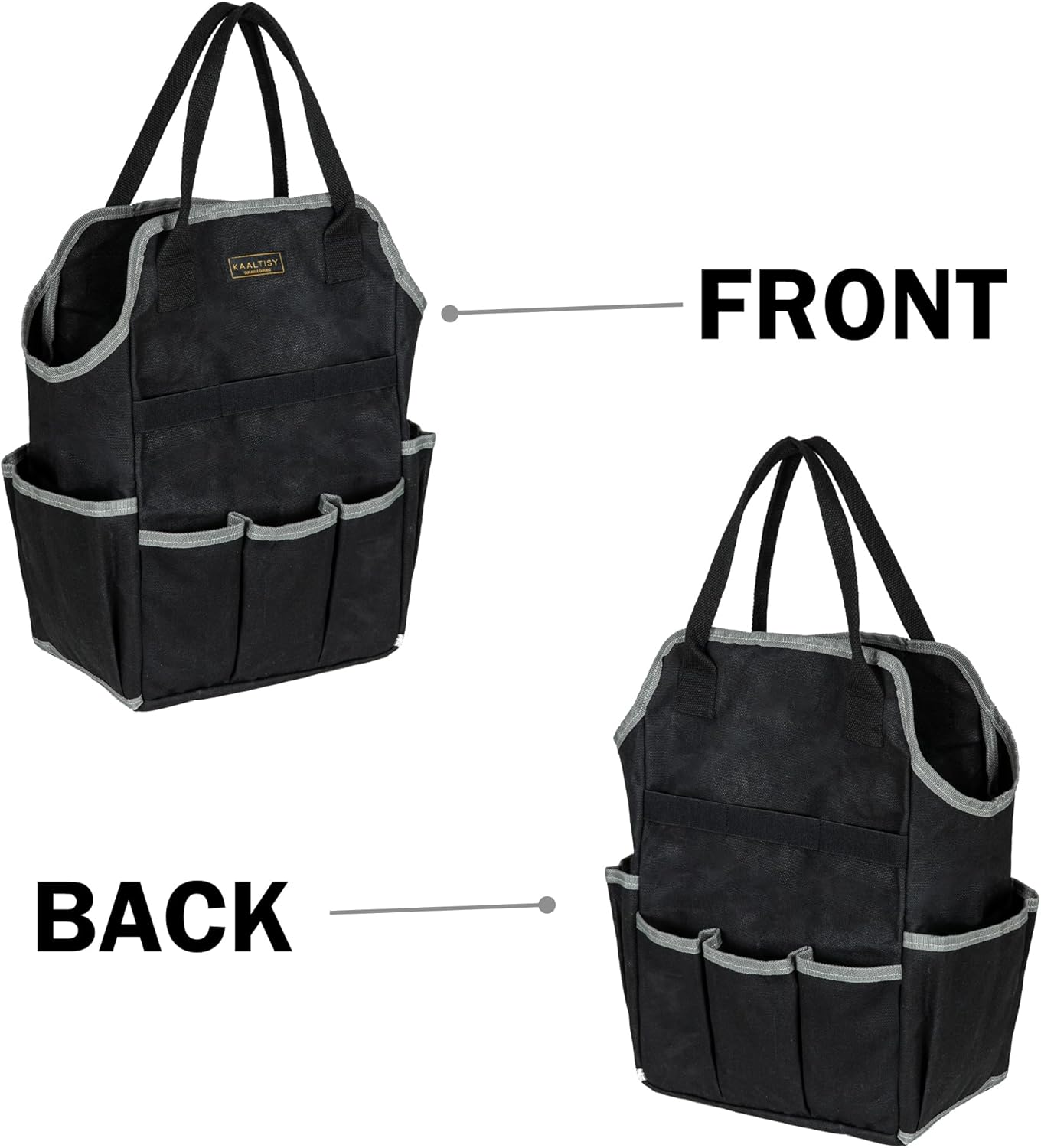 Garden Tool Bag | Heavy-Duty 16oz Waxed Canvas Garden Tool Tote with 8 Pockets | L9.5" x W6" x H15.5" | Tools Storage Bag for Gardeners, Portable Tool Organizer for Garden Essentials