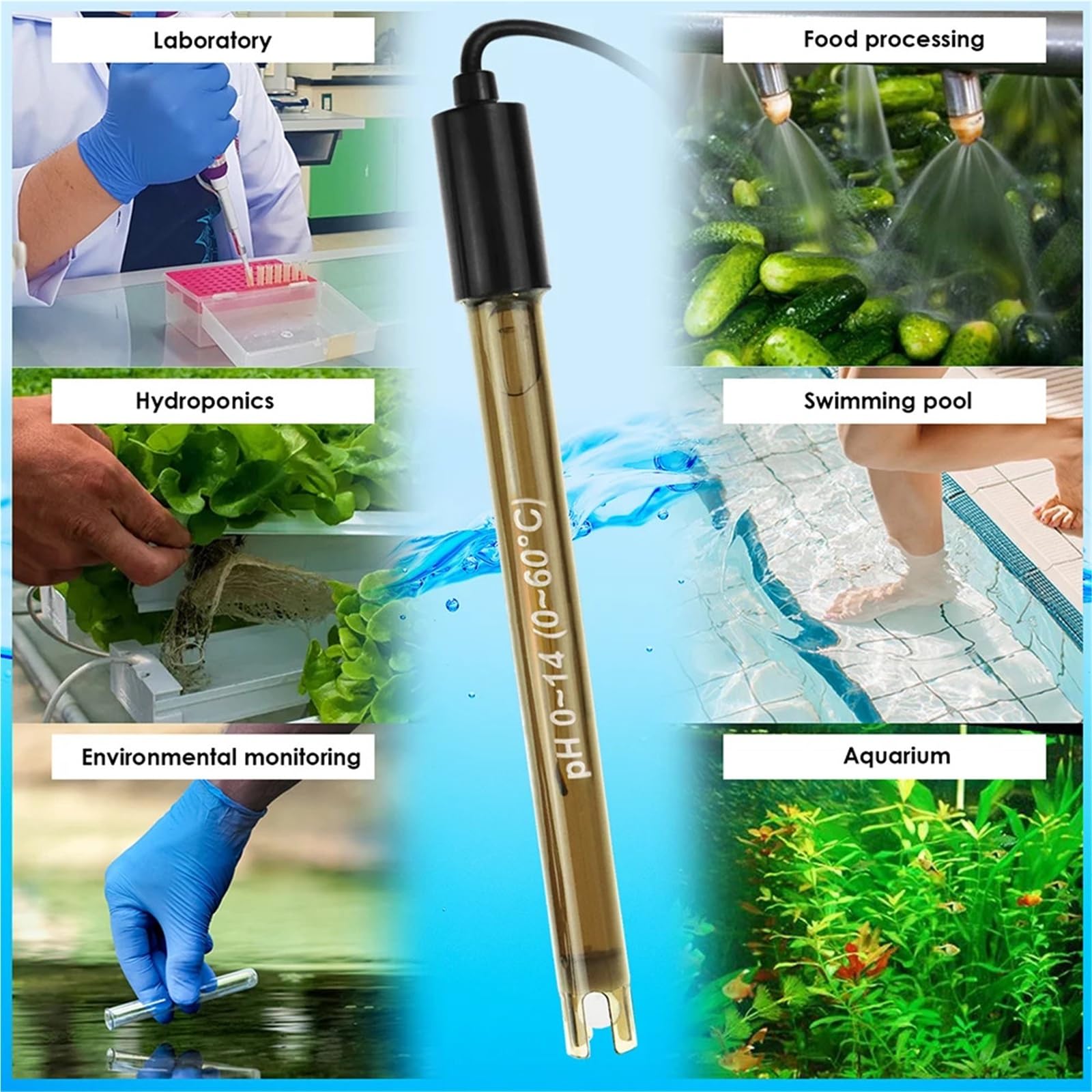 Sonda de pH for piscinas con conector BNC de 50 ohmios, cable de 200 cm, for hidroponía y acuarios. Incluye sonda for medir el pH del agua.,Análisis confiable
