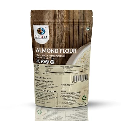 Dhatu Natural Blanched Almond Flour 200g | Gluten-Free & Vegan | Low Carb & High Protein | Ideal for Baking, Keto Recipe