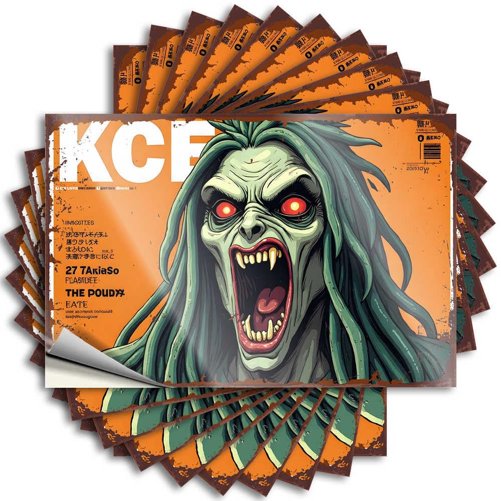 Mens Decor Saying Water | Scary Monster with Green Hair On Orange Background Southern Absorbing Sticker Pack(6X9CM)