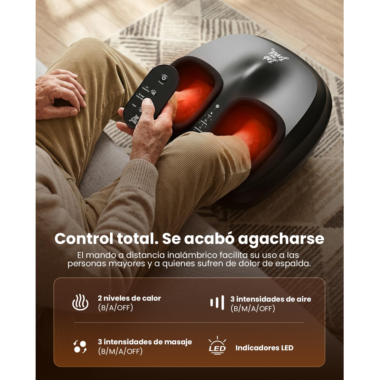Bob and Brad Masajeador de pies con Calor, Amasado, Compresión y Mando a Distancia, Masajeador de Pies Eléctrico para Fascitis Plantar, Regalos para Hombres y Mujeres
