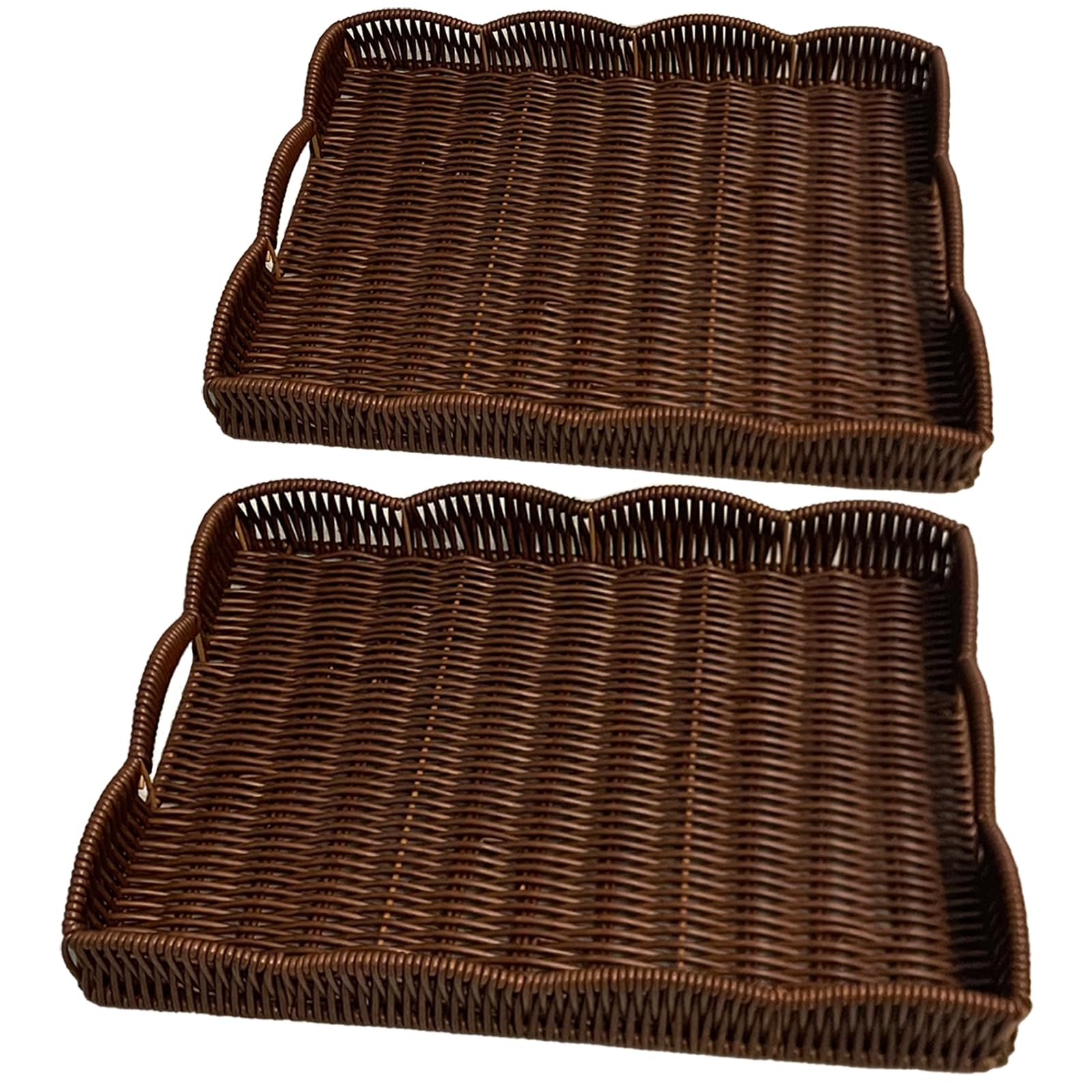 2-Pack Rectangular Wicker Imitation Rattan with Handles Tray Basket