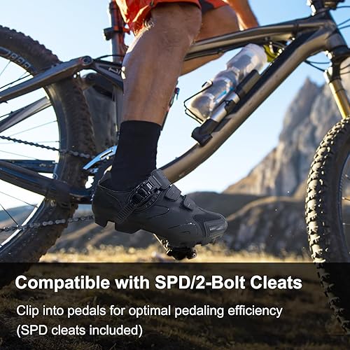 Miniatura 3 de KESCOO Zapatos de bicicleta de montaña para hombre con 2 pernos SPD tacos incluidos, zapatos de ciclismo con hebilla de trinquete rápida para
