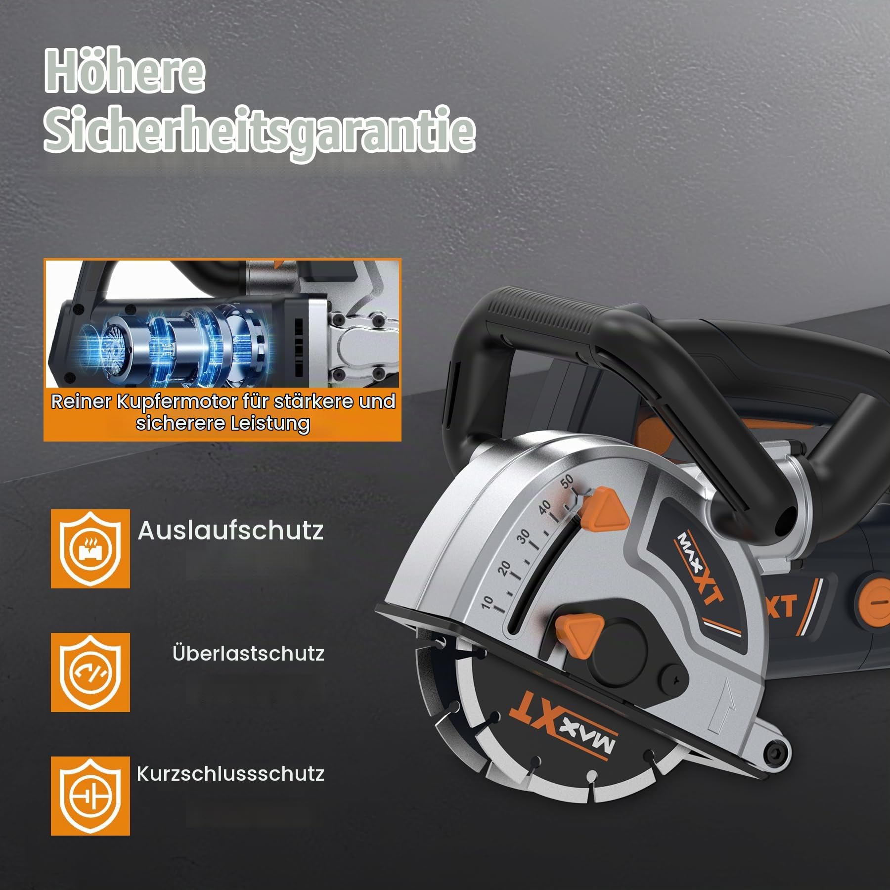 MAXXT 1700W-Fassadenfräse, 7000 U/min Fassadenfräse mit Staubabsaugung, max. Nutschneidbreite 42 mm, Kanaltiefe 50 mm, 2 x 150 mm Schneidscheiben