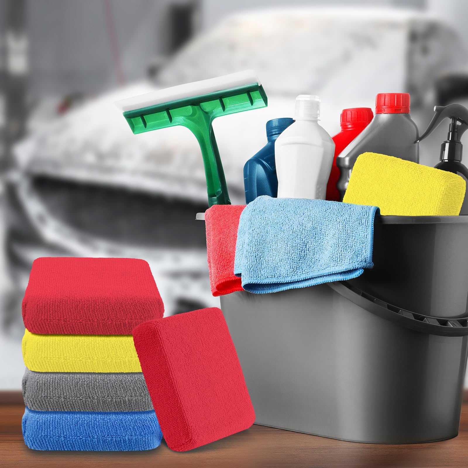 Riakrum 32 tamponi applicatori in microfibra per applicare schiuma di cera per auto, rivestimento in ceramica, applicatore per lucidare i pneumatici, per applicare schiuma di cera (giallo, grigio,