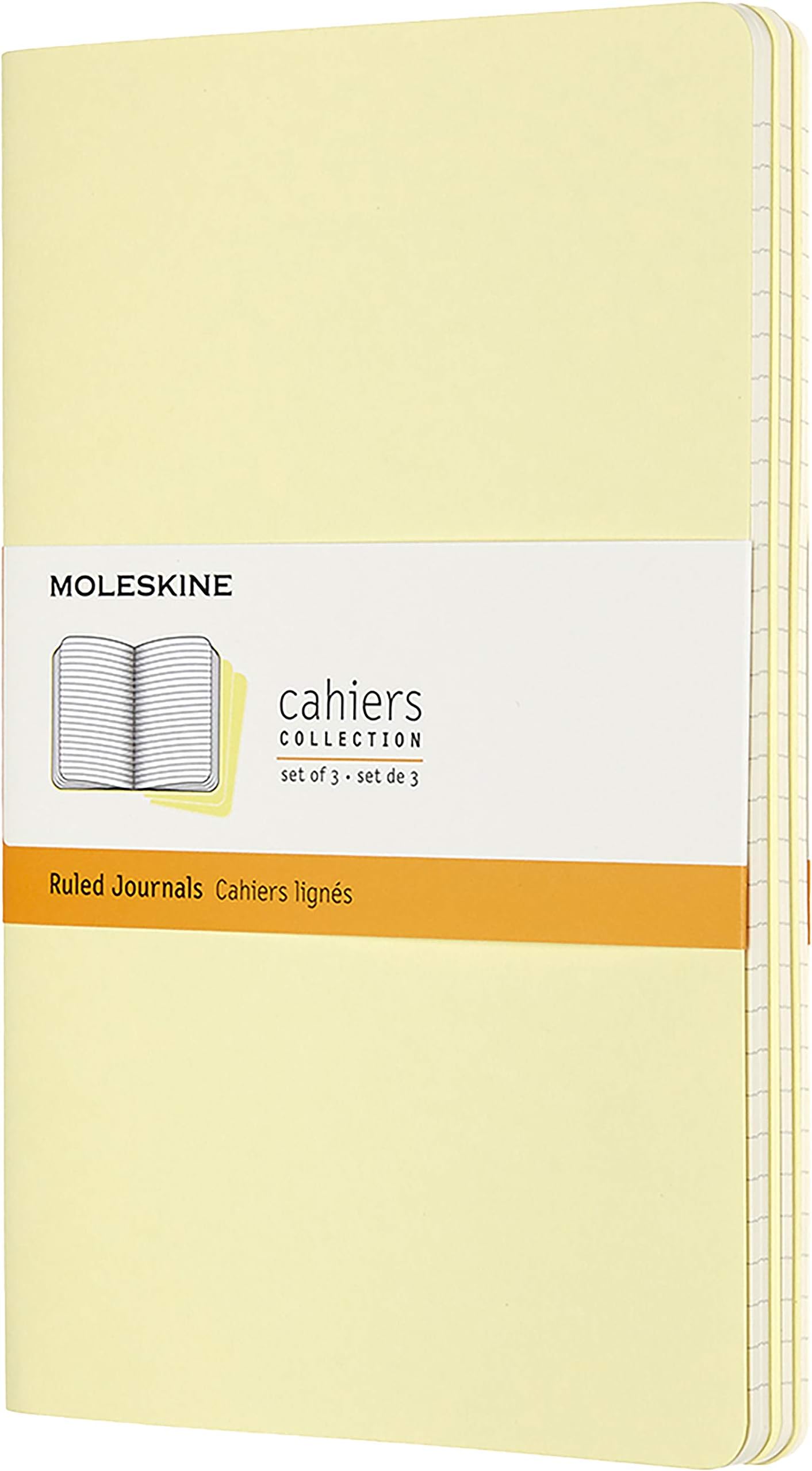 MoleskineCahier Journal, Soft Cover, Large (12.7 cm X 21 cm) Ruled/Lined, Tender Yellow, 80 Pages (Set Of 3)