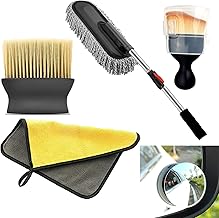 5 PCs Microfiber Car Duster with Long Handle Car Cleaning Brush Exteriror and Interiror Car Cleaning Cloth Car Ac Vent Cleaner Brush for Car, Motorbike, SUVs Car Cleaning Kit (A1)