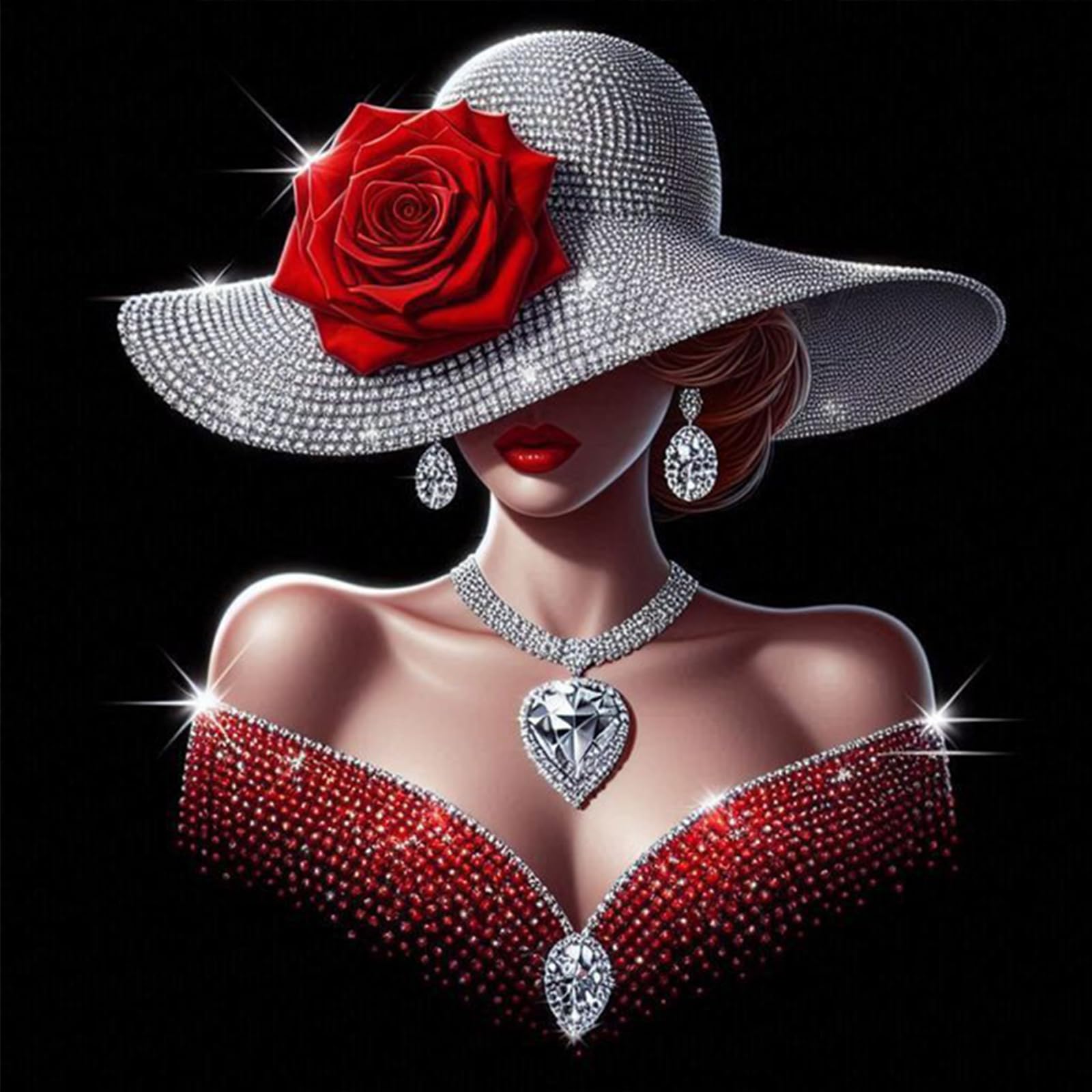 Poetrydraw Scarlet Diamond Lady Full 11Ct 3-Strand Cross Stitch Embroidery Kit 17.71X17.71 Inch Diy Needlework Starter Set For Beginners & Adults (Scarlet Diamond Lady)