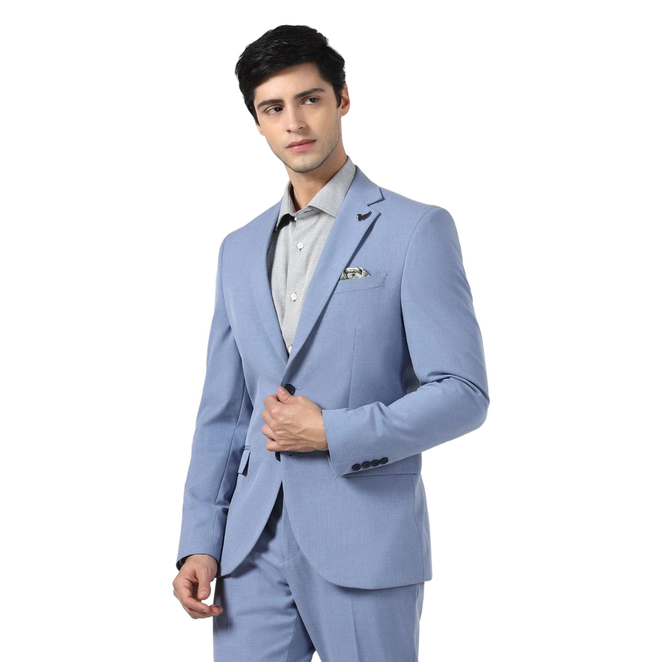 blackberrys Men Blue Solid Slim Fit Suits-picture-21