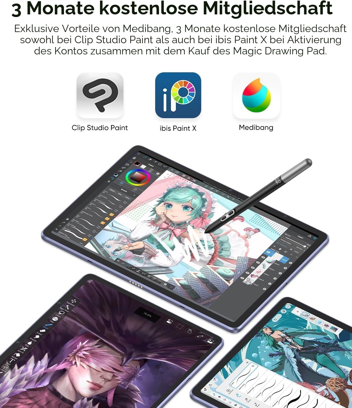 XPPen Grafiktablett, freistehend, Grafiktablett mit 12 Zoll (30,5 cm), Auflösung 2K, Farbbereich 77% NTSC, 109% sRGB, 82% Adobe RGB