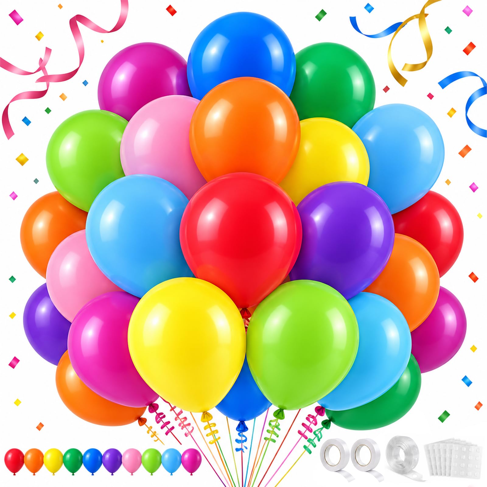 Rainbow Thicken Latex Balloons 100 Pack - 12 Inch Colourful Party Balloons