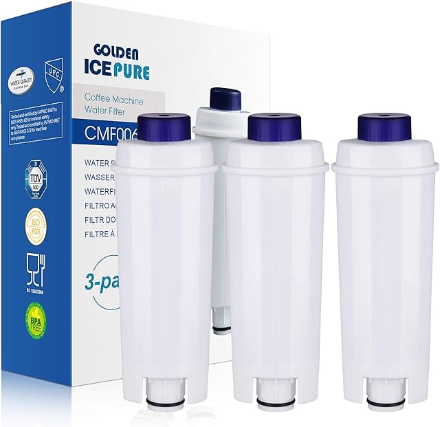 Golden Icepure 3 Pack Coffee Filter Replacement for DeLonghi DLSC002, SER3017 & 5513292811 - Including Versions of ECAM, Esam, ETAM Series (Invoice Available)