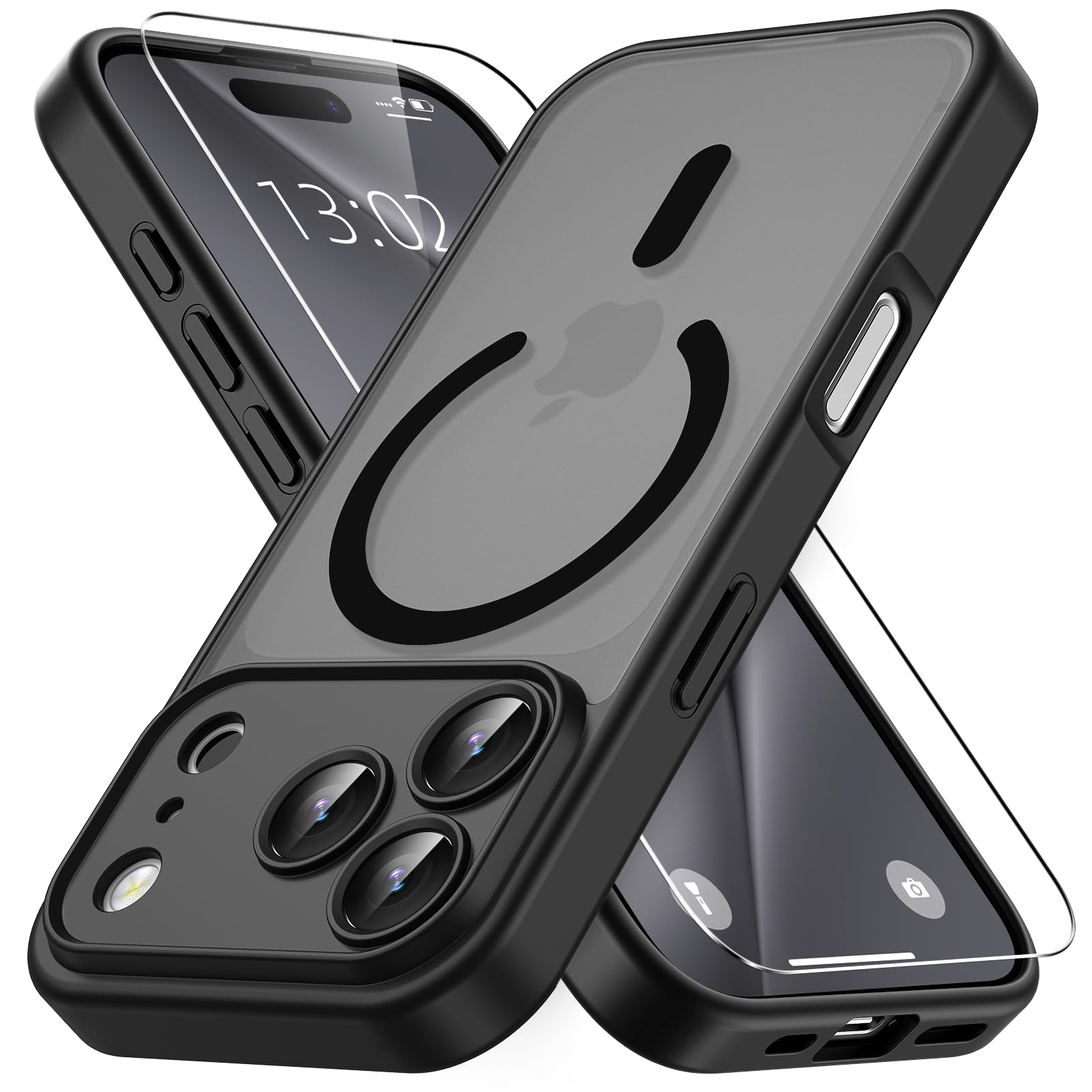 Vansdon Cover Magnetica per iPhone 17 Pro Max con 1 Pezzi Vetro Temperato | Nero, Compatibile con Magsafe, Protezione anticaduta di livello militare, Custodia Traslucida Opaca Sottile Antiurto