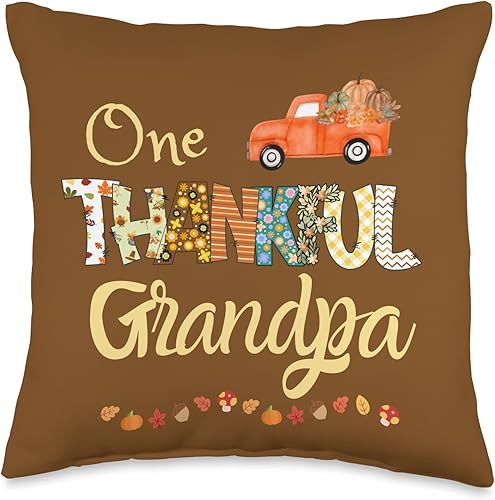 One Thankful Grandpa Thanksgiving Turkey Plenty Novelty Throw Pillow, 16x16, Multicolor