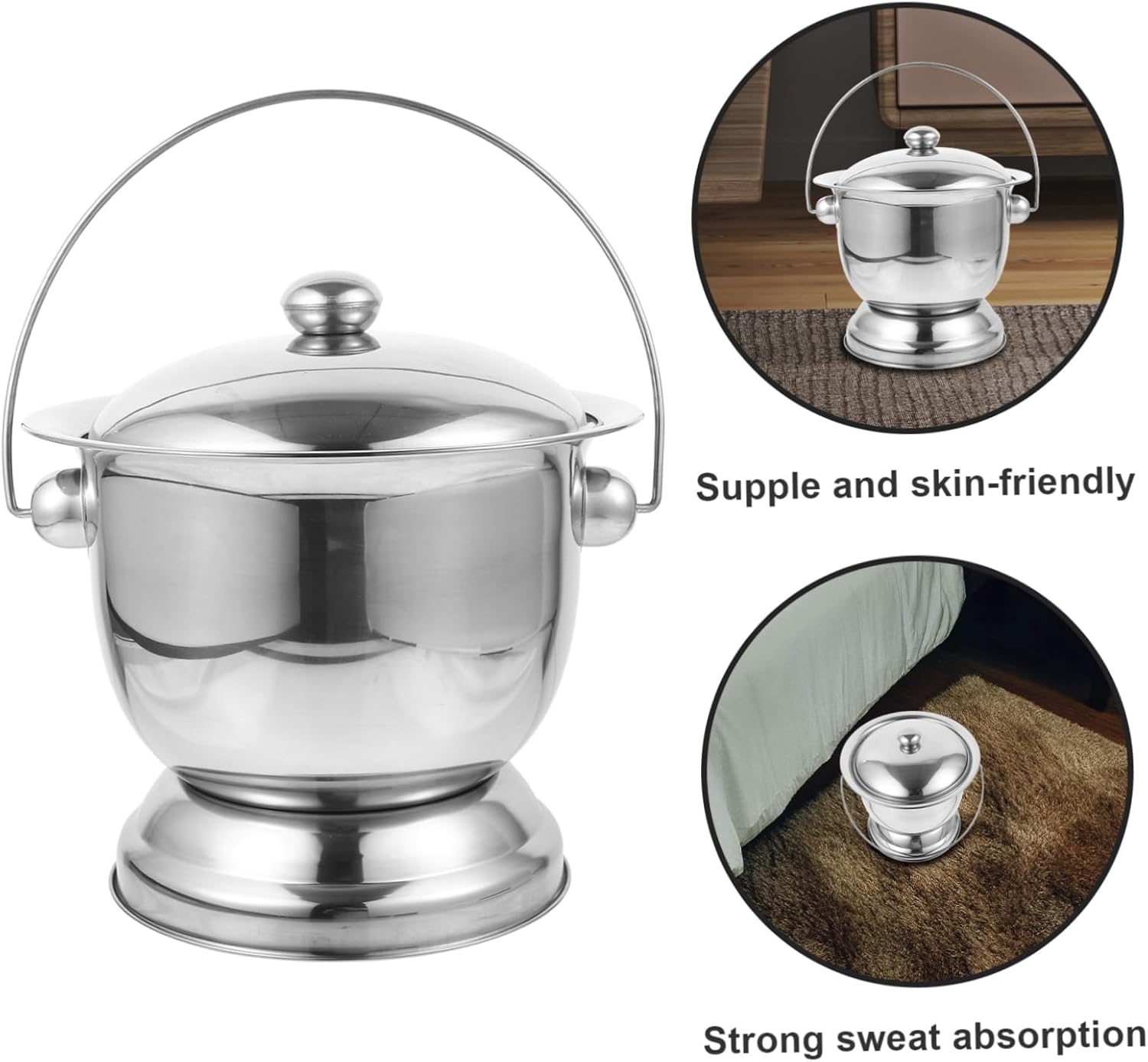 Healeved Sturdy Stainless Steel Urinal Pot Portable Spittoon Elderly Urinal for Bedside Urine Pot Lid Reusable for Home Travel Care
