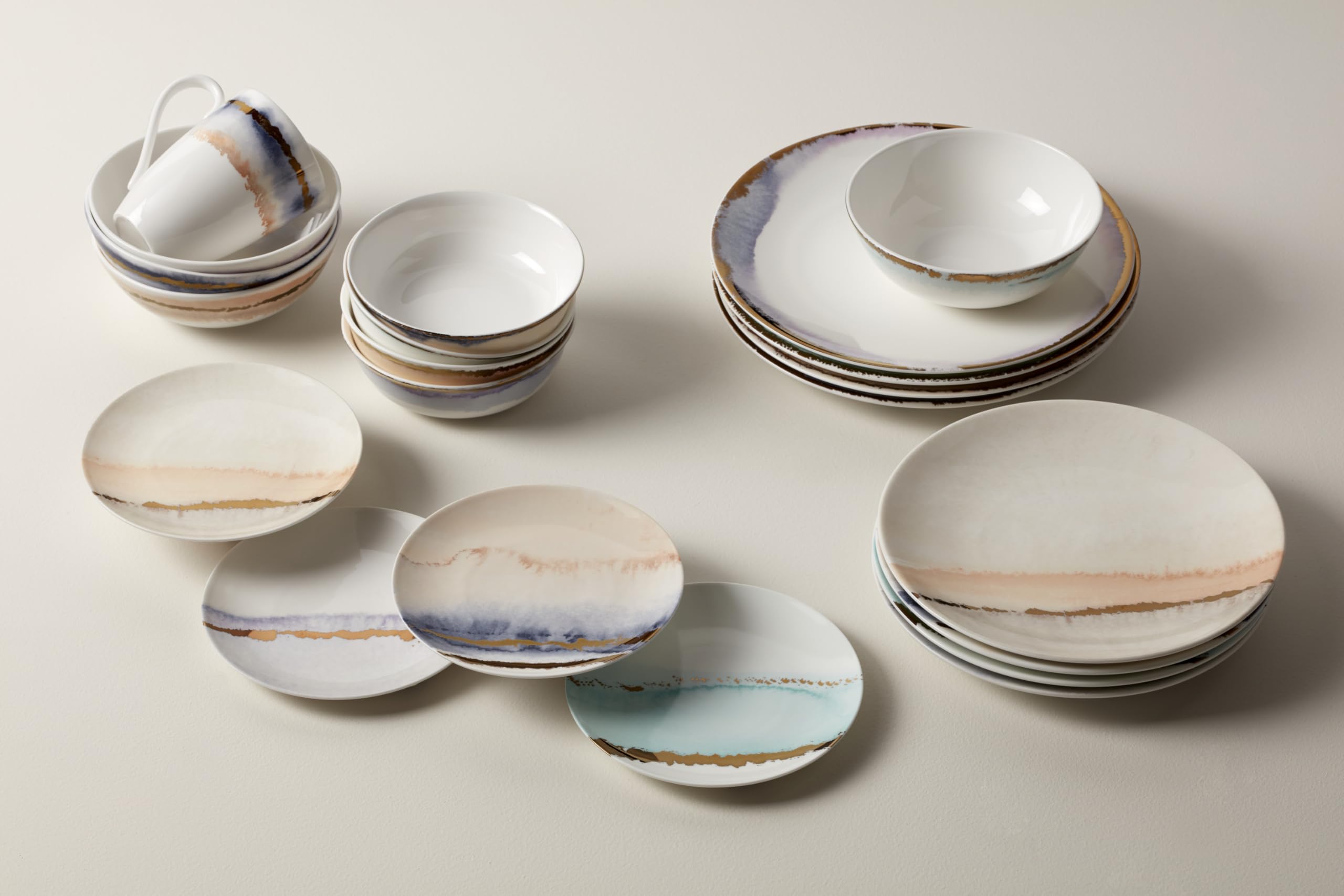 Services À Soupe 15 Pièces En Céramique Jaune Moutarde-Blanc