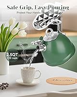 Vista 6 de Harriet Tea Kettle Stovetop, 2.5 Quart Whistling Stainless Steel Tea Pot, 3-Layer Base, Unique Ergonomic Handle, Includes Pot Holder & Mat