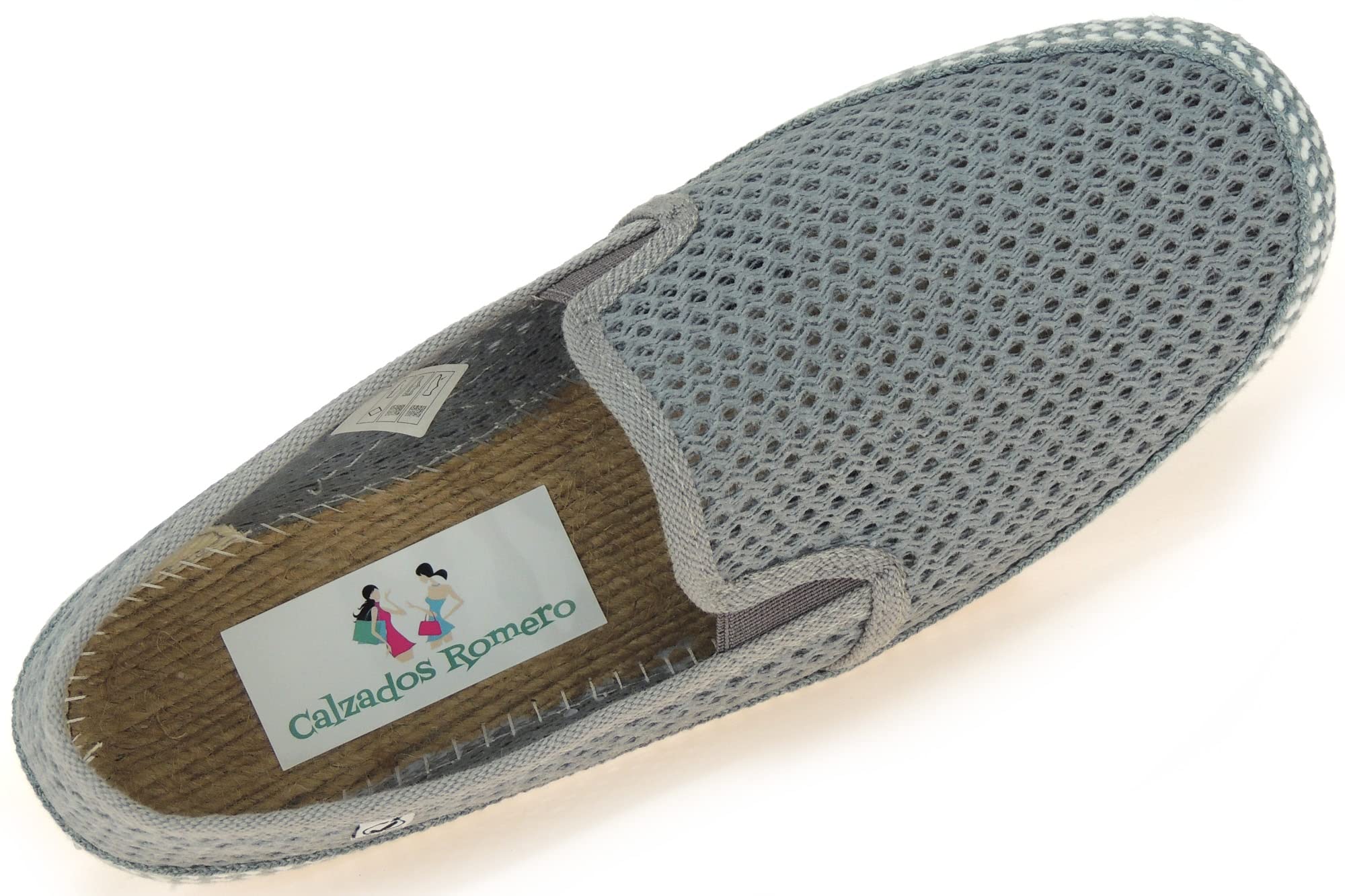 Calzados Romero. JAVER. Zapatilla Cerrada en Rejilla Algodón para Hombre. Plantilla Esparto. Piso de Goma. Gris Talla 45