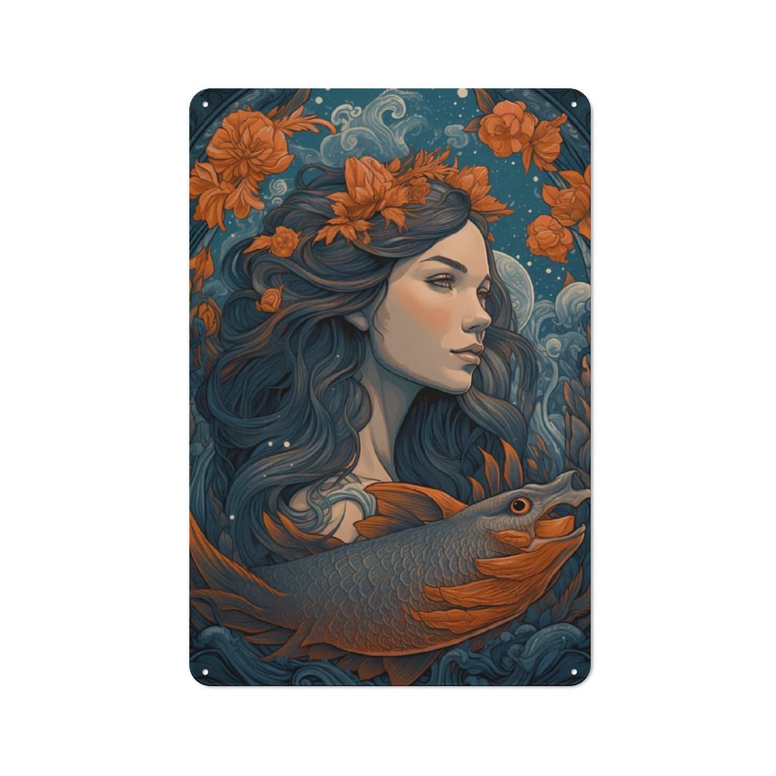 Junmoney Mermaid Imaginative Play 30X20cm Retro Metal Sign With For Café Or Restaurant, For Collectors Decorating Cafés And Restaurants