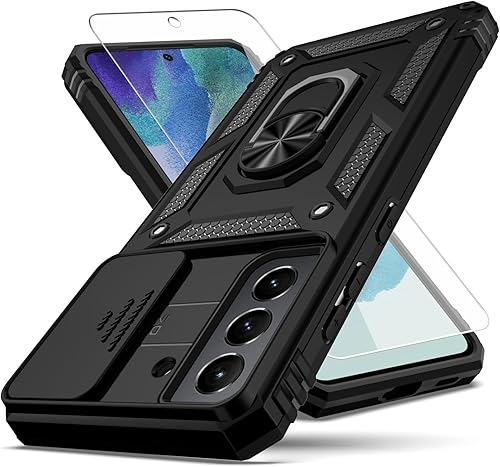 Funda para Galaxy S21 FE 5G, con cubierta para lente de cámara, protector de pantalla HD, grado militar anillo de montaje en coche con soporte a
