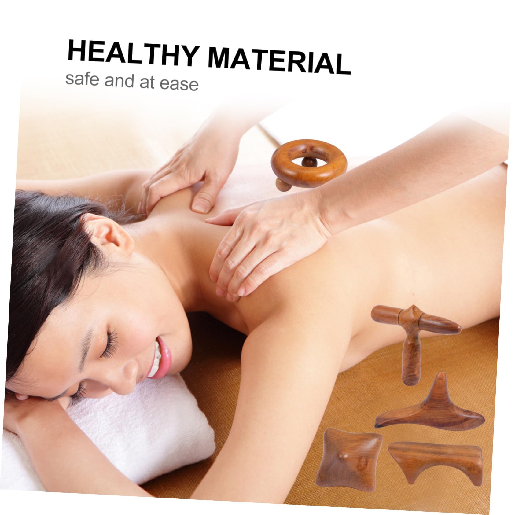 Tabla De Raspado Guasha De Madera Natural 5 Piezas Set Multifuncional Para Masaje Facial y Corporal Portátil Para Spa y Relajación Diaria
