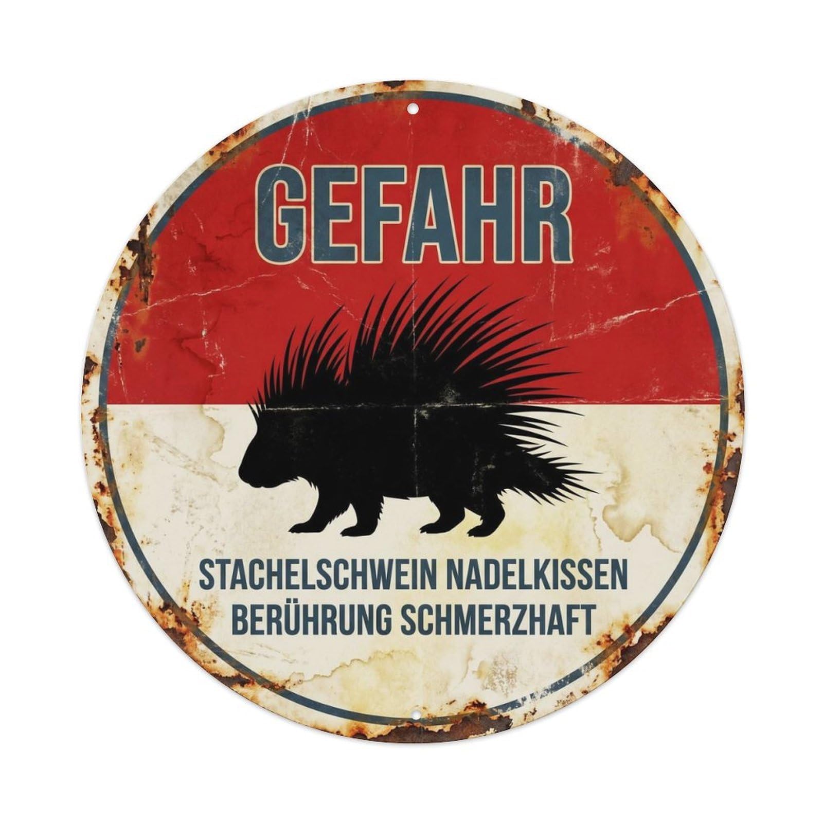 Porcupine Spike Ball Safety Badge Wildlife Warning Rustic Metal Tin Sign Plaque Wall Decor for Cafe, Man Cave, Club Bar, Office, Home Garden Round Metal Poster 8x8Inch
