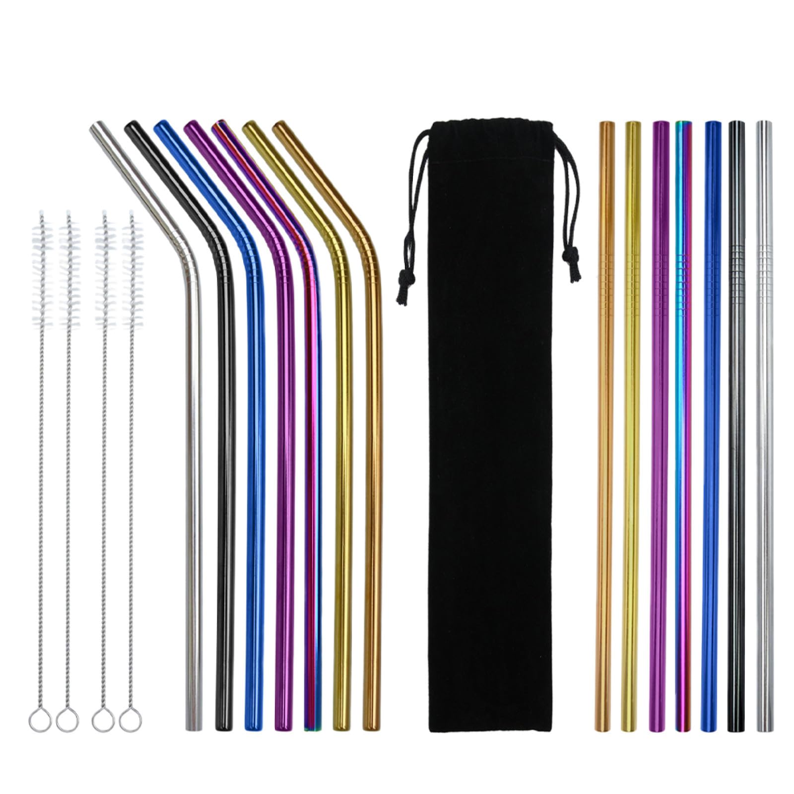 Pailles Réutilisables Acier Inoxydable Courbées Écologiques 19 Pcs