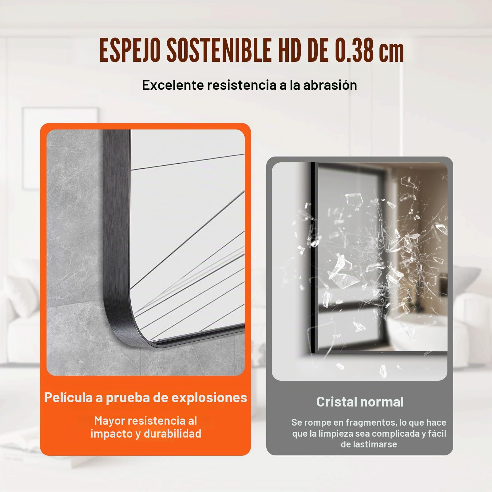 VEVOR Espejo de Pared Espejo de Maquillaje Espejo de Baño 915 x 610 x 25 mm Espejo Rectangular Marco de Aleación de Aluminio Negro con Soporte en Forma de Z para Baño Dormitorio Sala de Estar