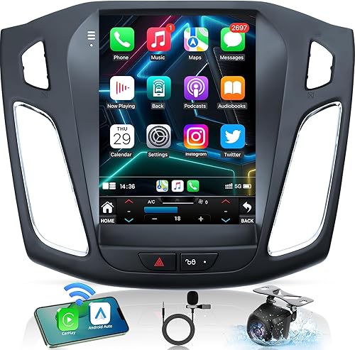 Miniatura 11 de Radio estéreo para automóvil Ford Focus 2012-2018 con Carplay/Android Auto, pantalla táctil IPS de 10.4 pulgadas de reemplazo con navegación