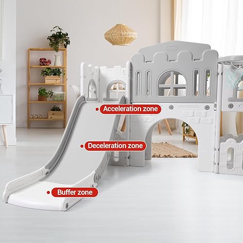 Miniatura 9 de Juego de tobogán 8 en 1 para niños pequeños de 1 a 3 años, juego de bebé para interiores y exteriores con escalador, túnel de gateo, aro de