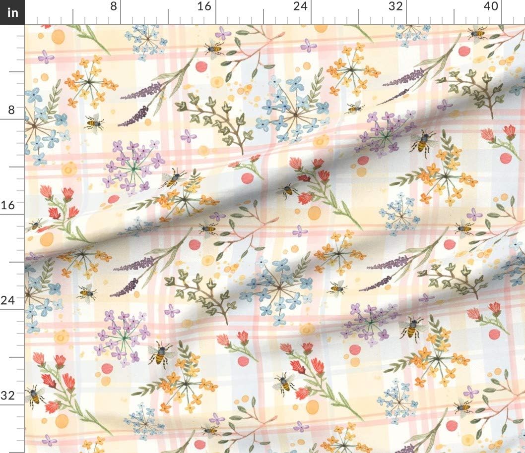 Spoonflower Fabric - Painted Watercolor Plaid Rustic Floral Farmhouse Checked Pastel Shabby Printed on Petal Signature Cotton Fabric Fat Quarter - Sewing Quilting Apparel Crafts Decor