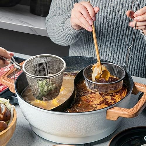 Miniatura 9 de Vctitil Cesta para freír de acero inoxidable, malla de alambre fino, colador de alimentos, pequeña sartén caliente, filtro de tamiz para albóndigas