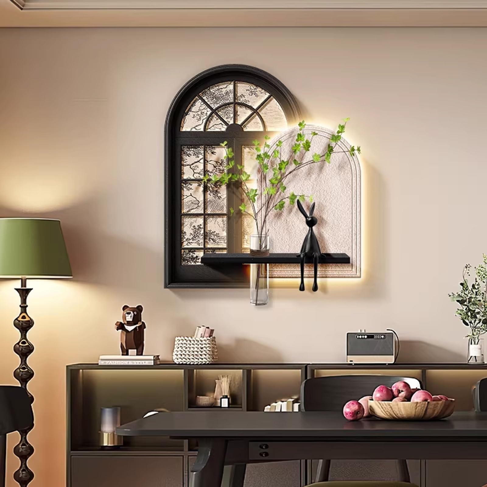Art mural 3D relief fenêtre déco murale vase moderne entrée et séjour