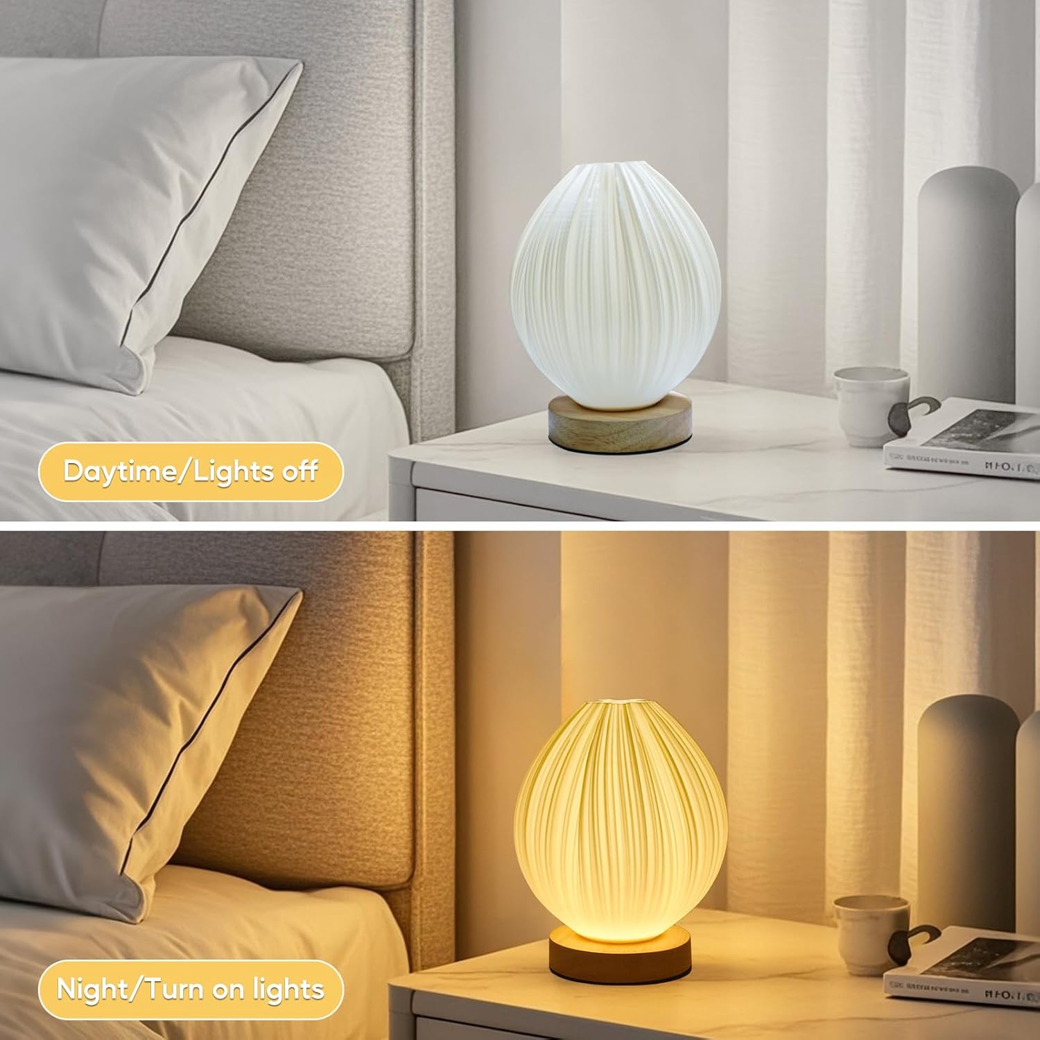 テーブルランプ ベッドサイド スモールサイドテーブルランプ ウッドベース ピーチ 3Dプリントボタンコントロールテーブル USBラン