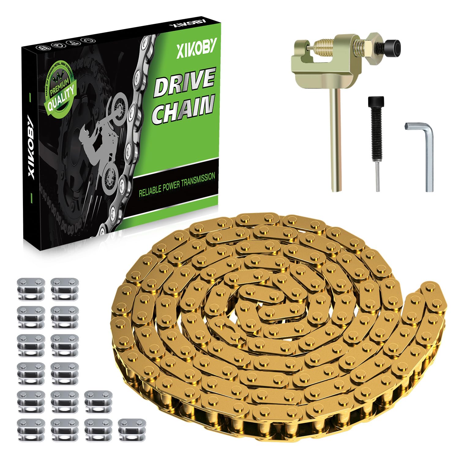 T8F Antriebskette 134 Glieder Kettenbrecher kompatibel mit 2-Takt-Motor SYX Moto 50cc Dirt Bike Mototec SSR X-pro Coolster 47cc 49cc Pocket Rocket Pit Bike Mini ATV Quad Go Kart Teile (Gold)
