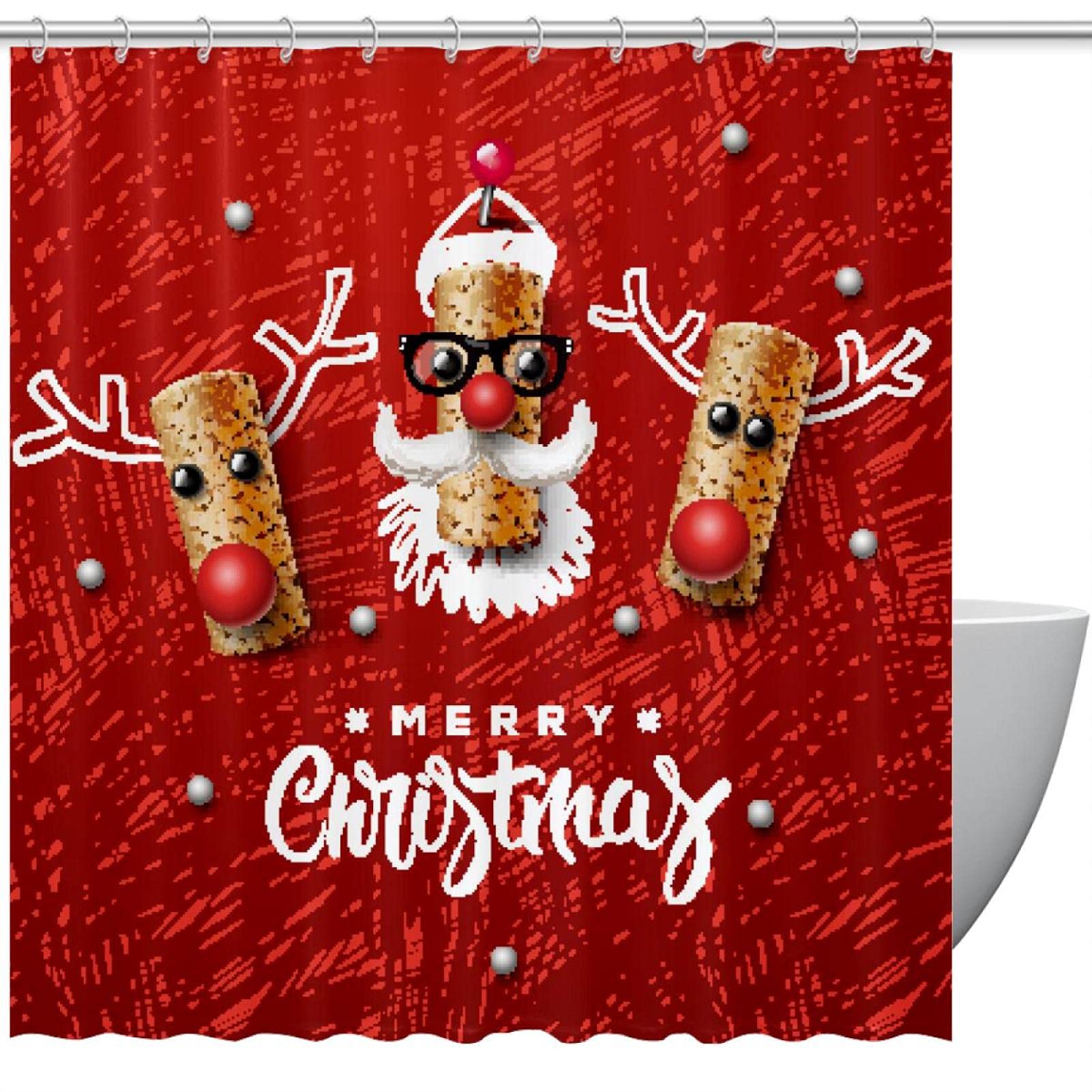 Tenda da doccia Merry Christmas, albero di Natale con stelle
