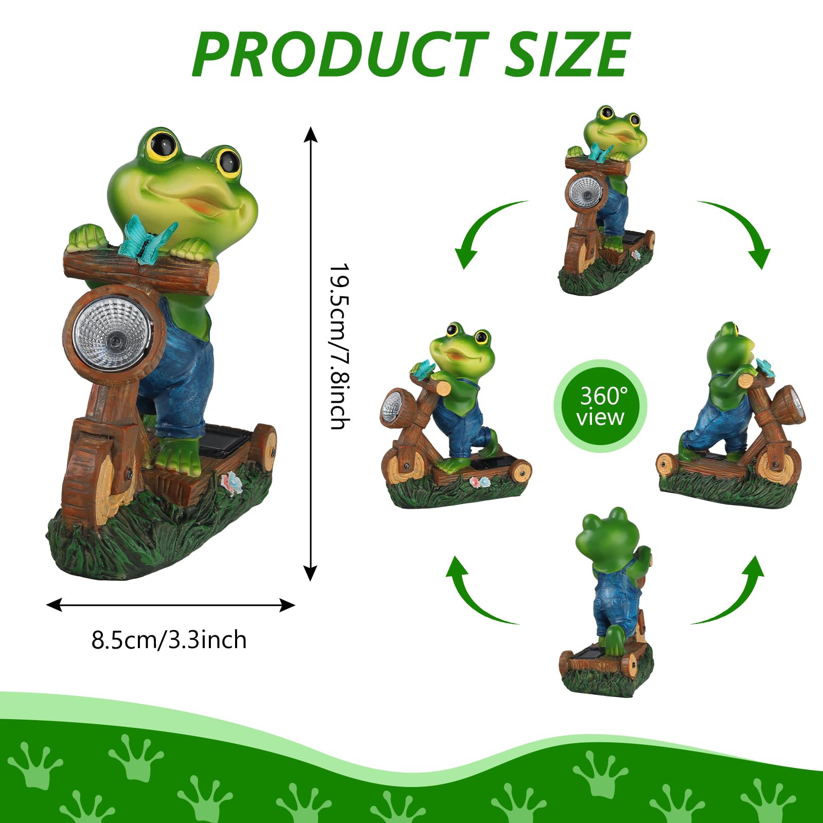 Cuteefun Statue Solaire de Grenouille pour Jardin Extérieur, Figurine D'animal de Jardin avec Lumière solaire, Décoration Grenouille pour la Cour, Cadeau D'anniversaire, Pendaison de Crémaillère
