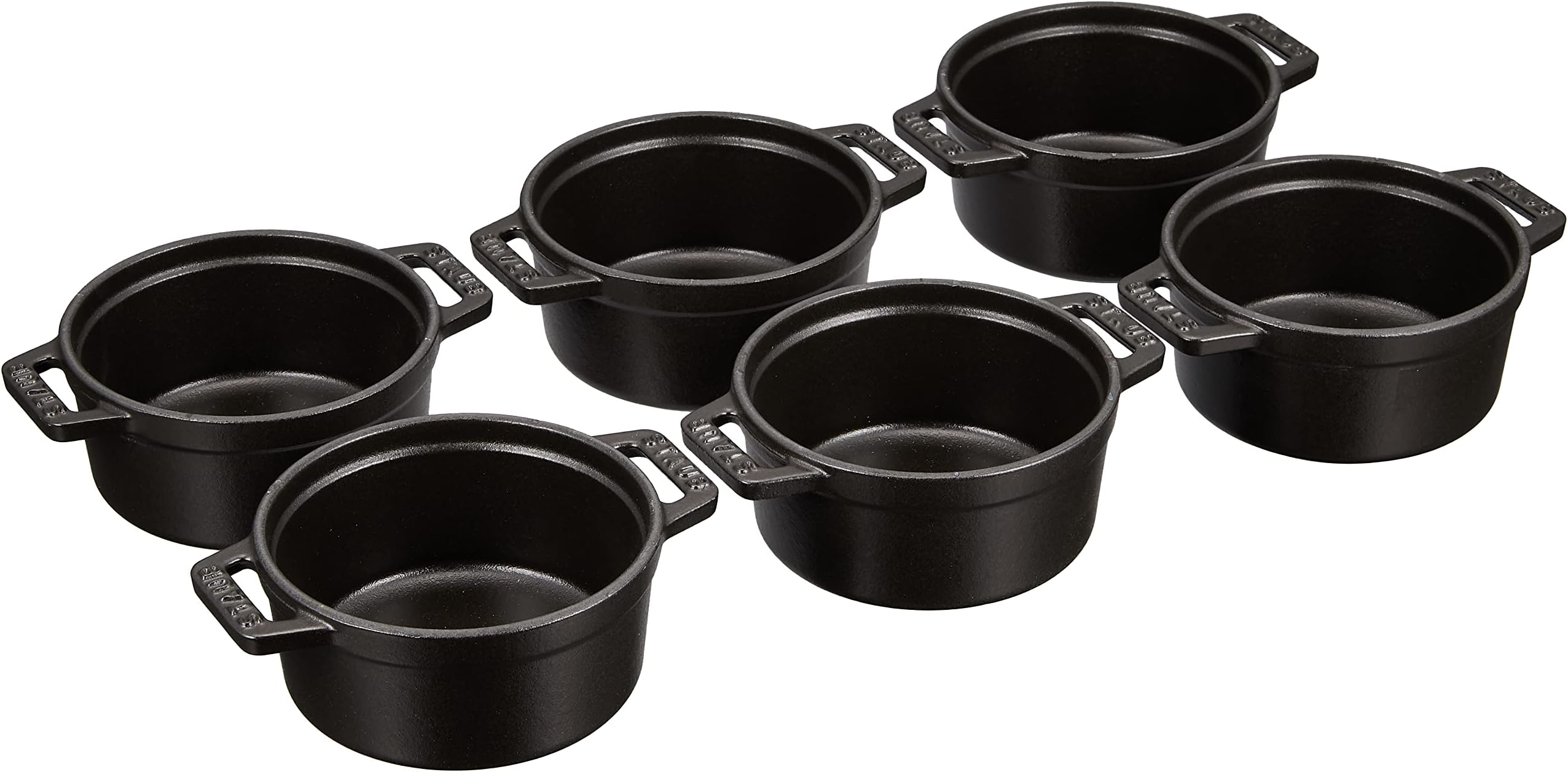 Staub La Cocotte Round 40501-497 Pico Cocotte Round Black 4.9 inches (10 cm) Set of 6 (NO Lid) Small Double-Handled Casting Hollow Pot