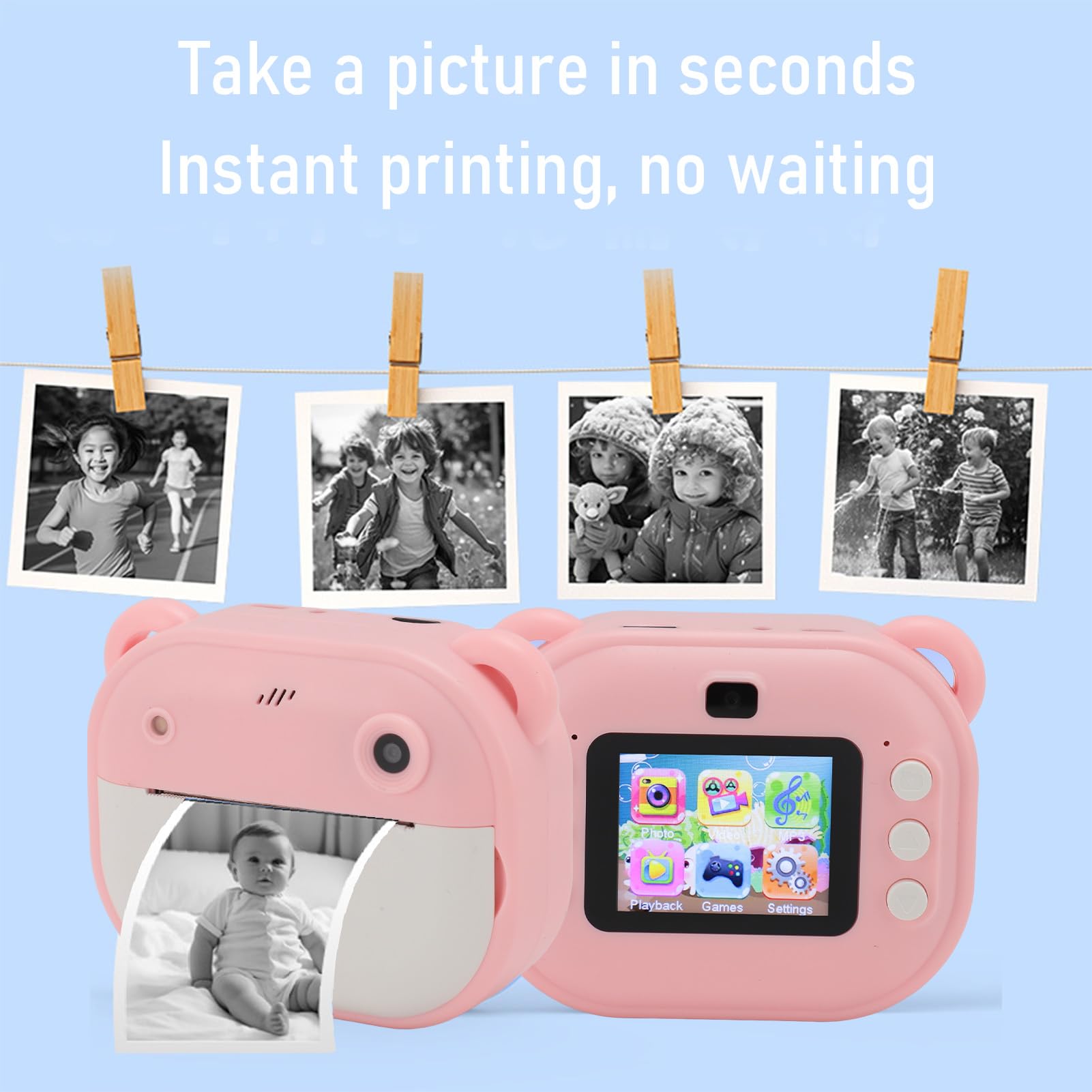 Sxhlseller Kamera Dziecięca, 2 -calowa Instancja Ekranu HD Kamera Wielofunkcyjna Przedni i Tylna Podwójna Soczewka z kartą Pamięci 32 GB na Urodzinowy (PINK)