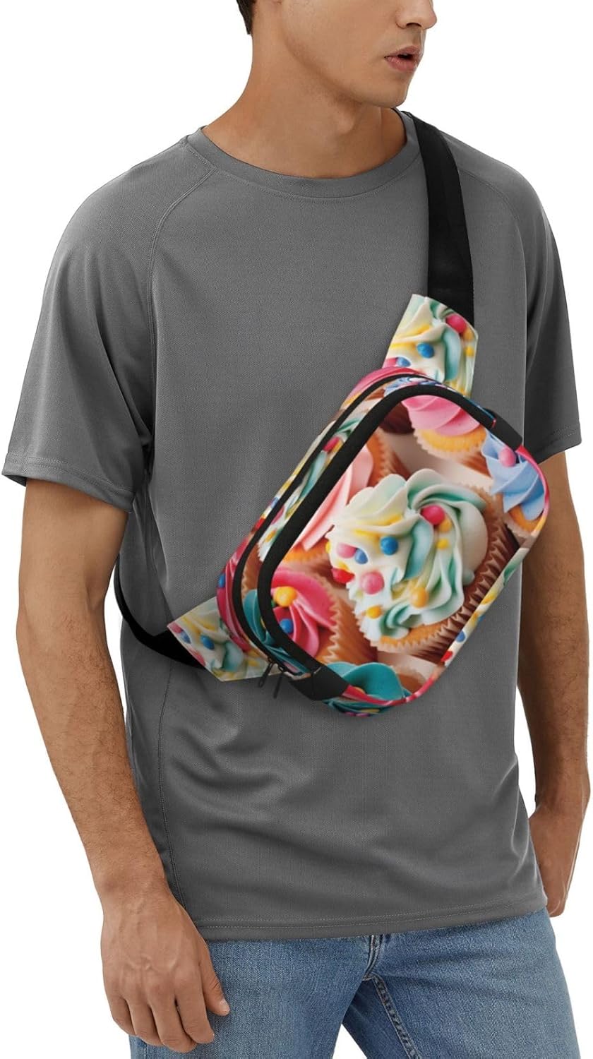 Birthday Cupcakes Fanny Pack Adjustable Crossbody Bag Large Waist Bag Travel Belt Bag Unisex Bum Bag