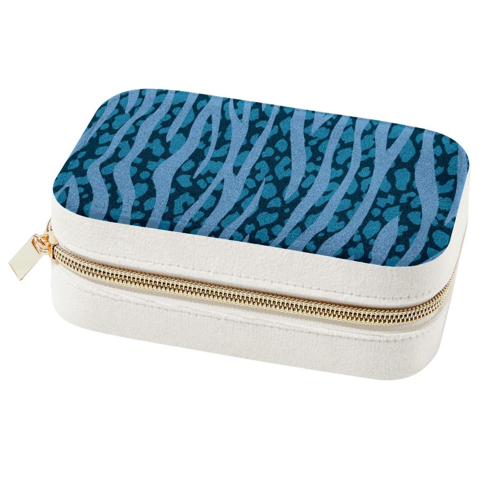 Boîte à bijoux de voyage anti-nœuds portable bleue à rayures pour colliers
